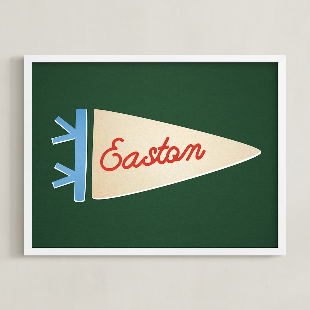 "Proud Pennant" - Personalized Art Print in Forest by Amy Kross - Framed