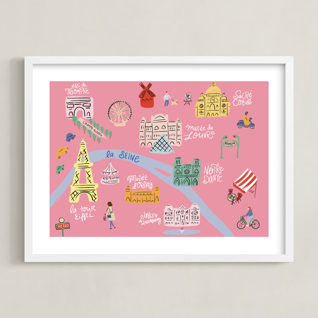 "Paris Map" - Art Print in Rose by Jenna Holcomb - Framed