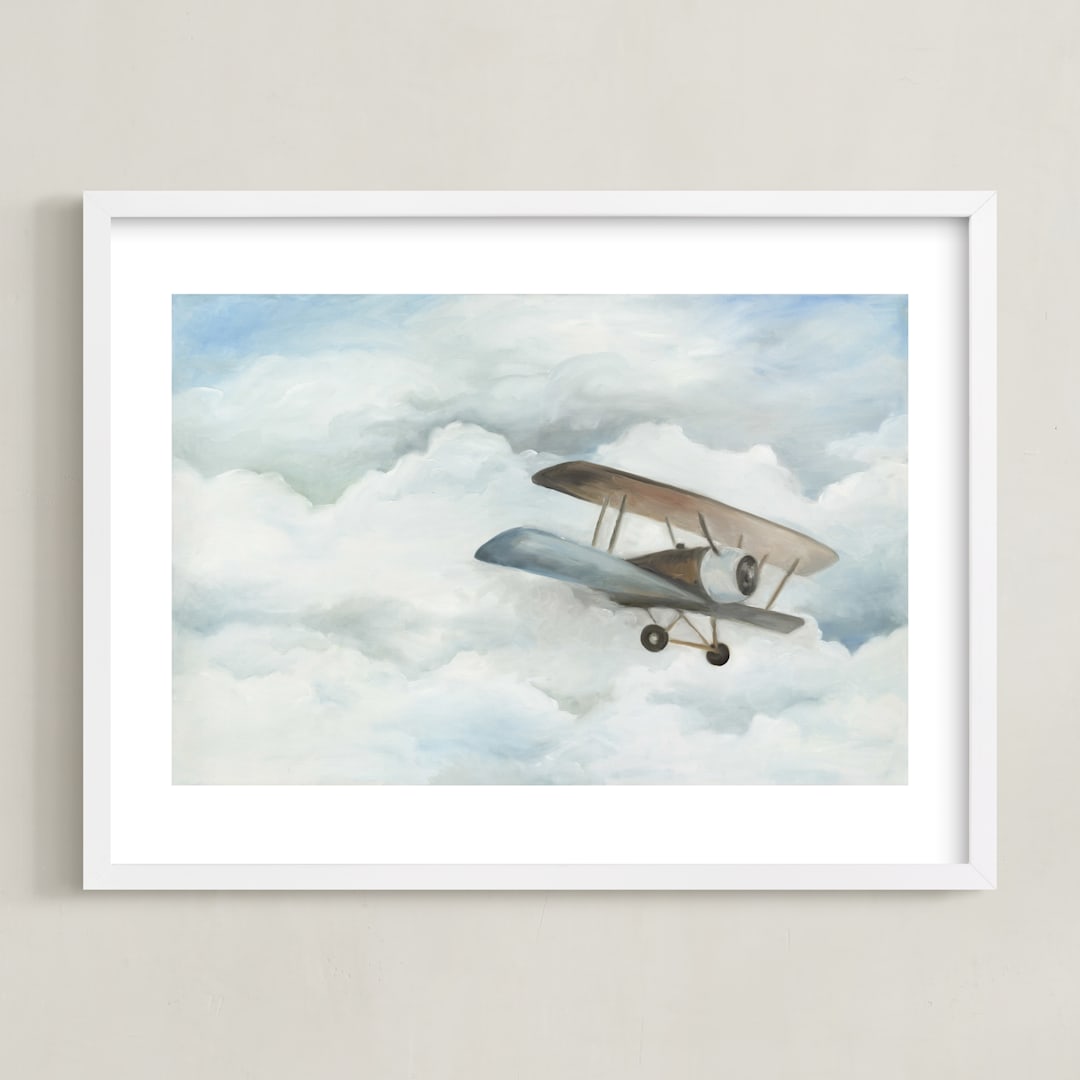 "The Cloud Plane" - Art Print in Baby Blue by Sarah Holden - Framed