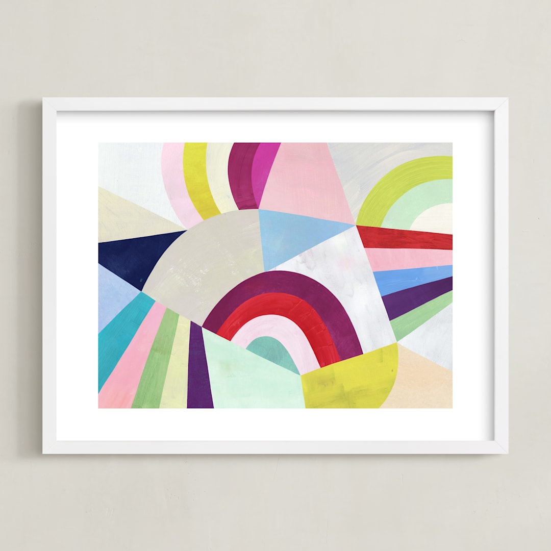 "Geometric Play" - Art Print in Bright Red by melanie mikecz - Framed