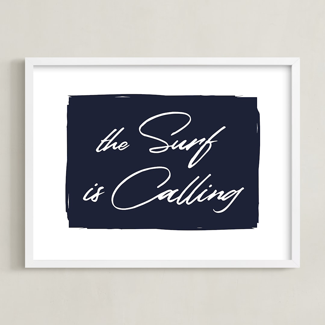 "The Surf is Calling" - Art Print in Deep Navy by AK Graphics - Framed