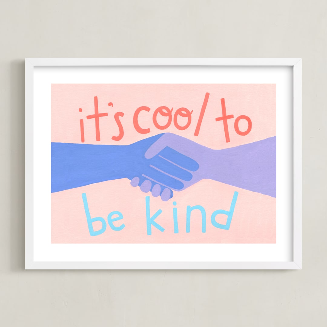 "It's Cool to Be Kind" - Art Print in Blush by Candace Wiant - Framed