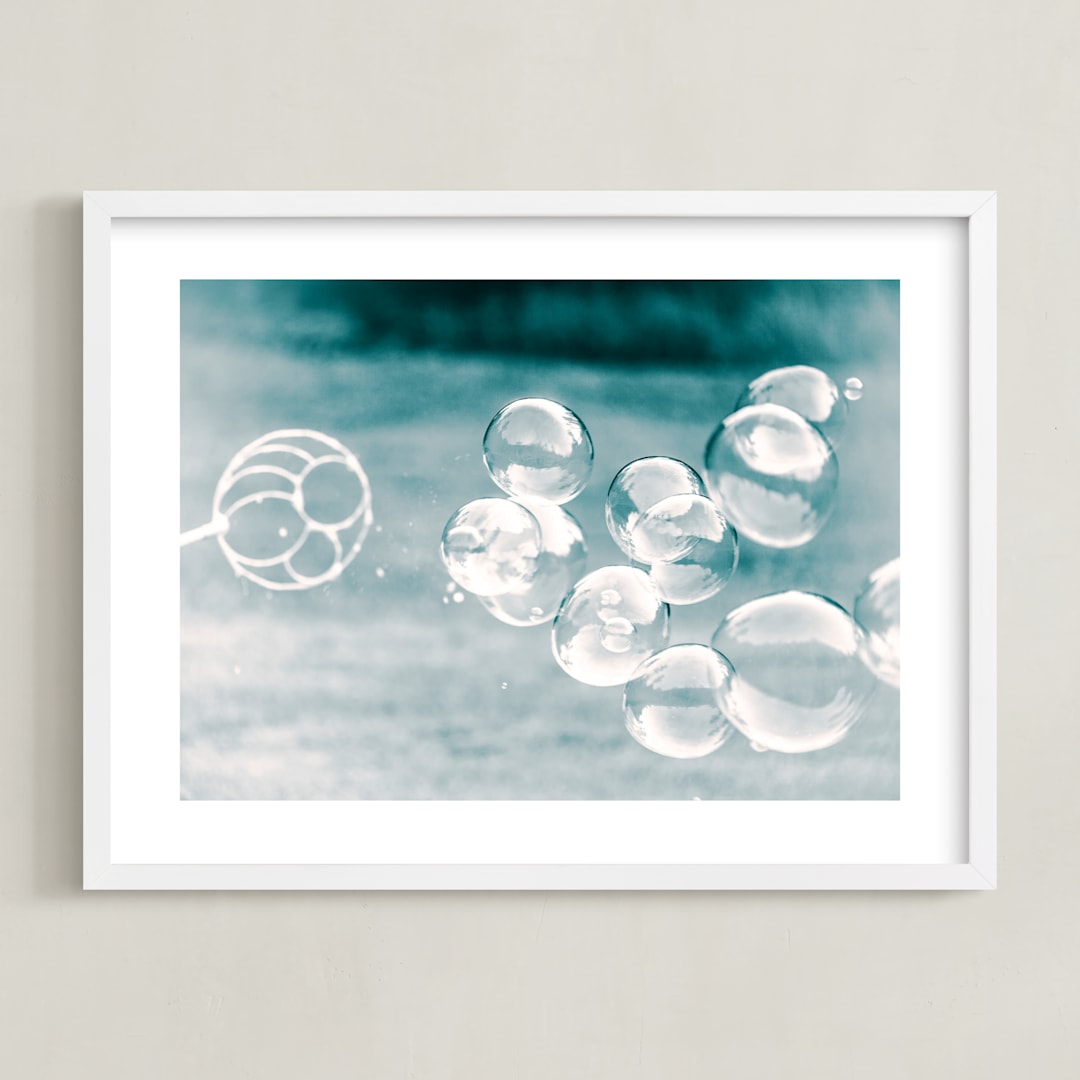 "Bubbles out of the Blue" - Art Print in Pale Aqua Blue by Mary Ann Glynn-Tusa - Framed
