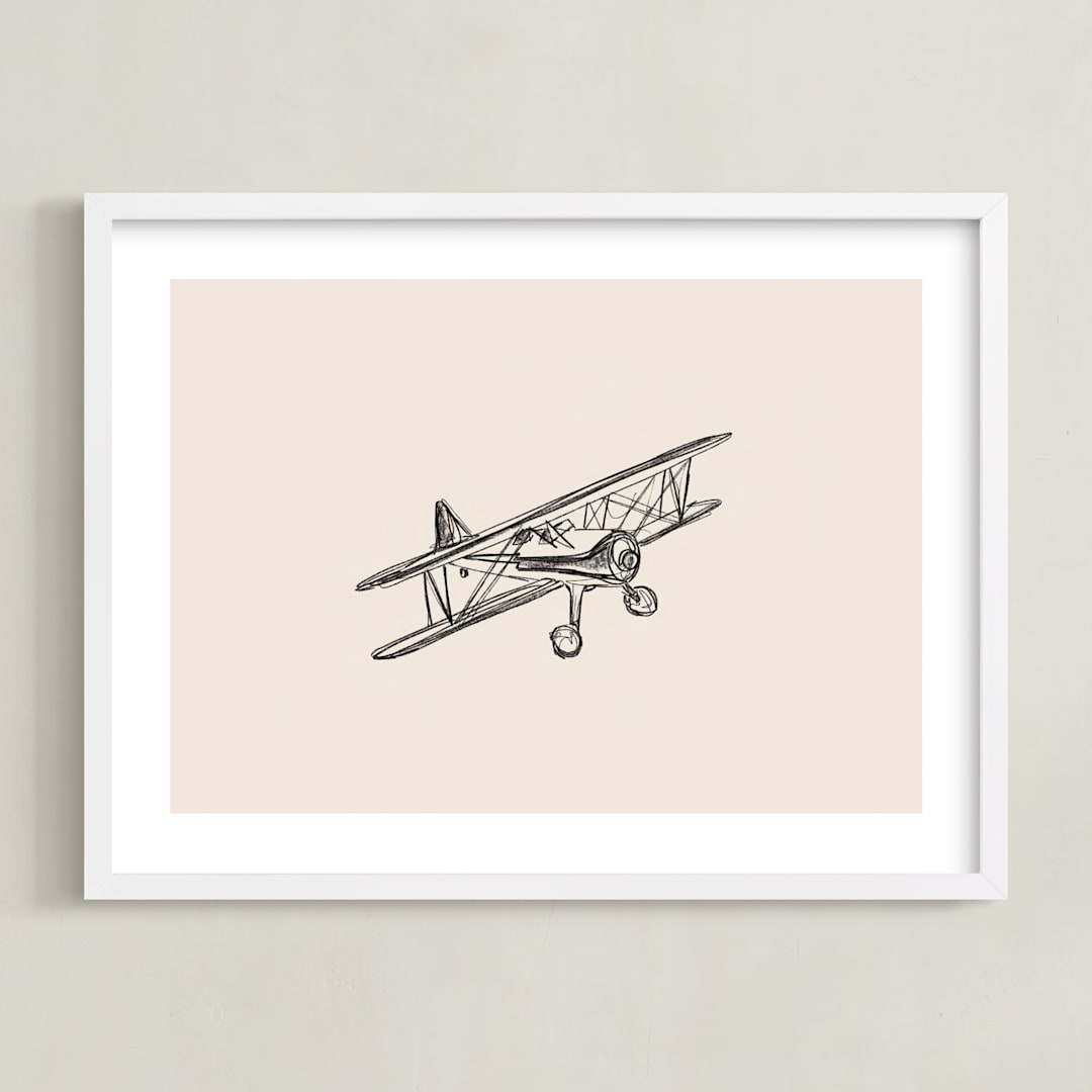 "Take Flight Loose Sketch 3" - Art Print in Beige by Katie Mulder - Framed