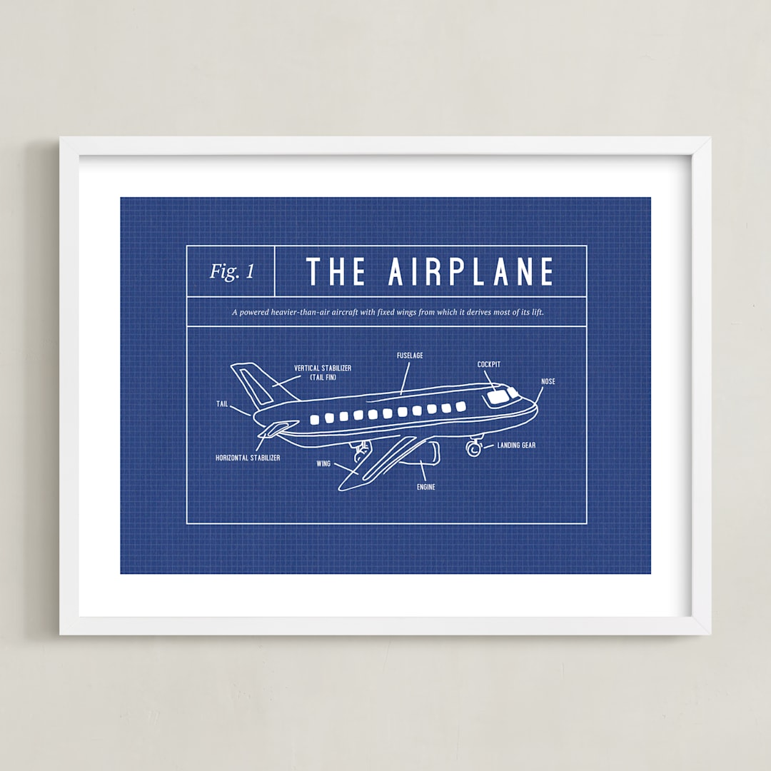 "Airplane Blueprint" - Art Print in Blueprint by Meggy Masters - Framed