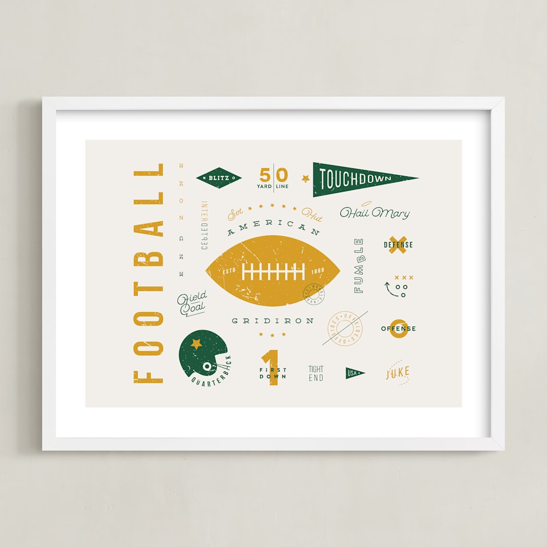 "American Football Vocab" - Art Print in Hunter by Dana Beckwith - Framed
