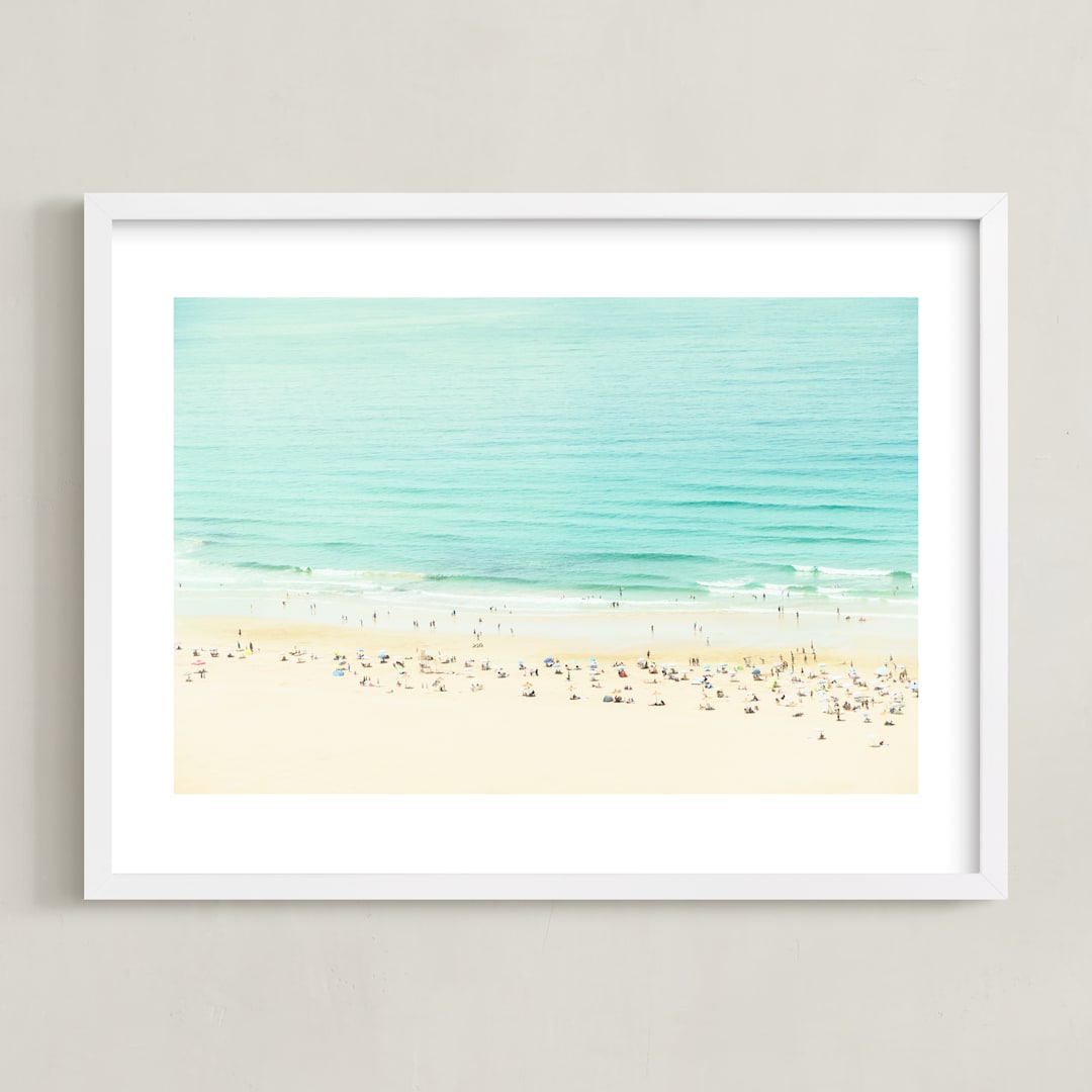 "Remembering a day by the Sea" - Art Print in Turquoise Sea by Jacquelyn Sloane Siklos - Framed