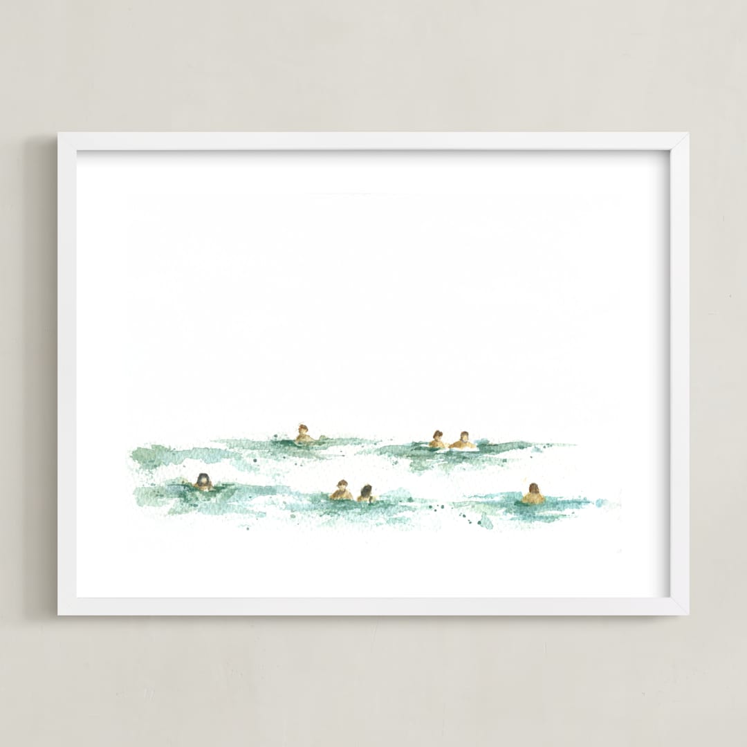 "Last summer" - Art Print in la mer blue by Lulaloo - Framed