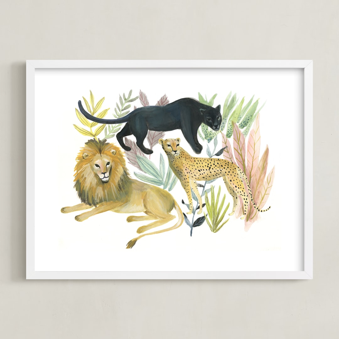 "Wild Cats" - Art Print in Lion biege by Emilie Simpson - Framed
