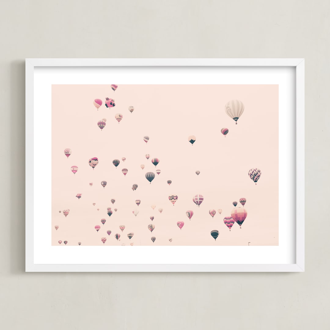 "Love is All Around" - Art Print in pale pink by Caroline Mint - Framed