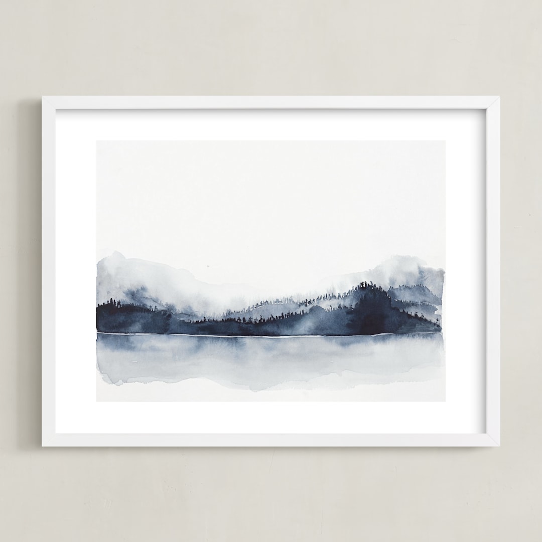 "Alaska from Sea" - Art Print in Navy by Kelsey McNatt - Framed