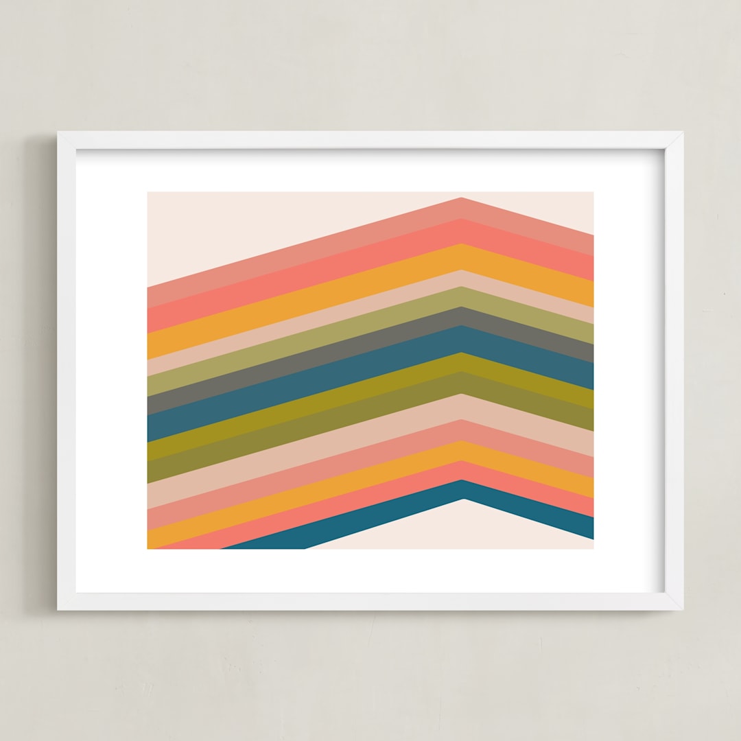 "Retro Stripes" - Art Print in Pool by Beth Vassalo - Framed
