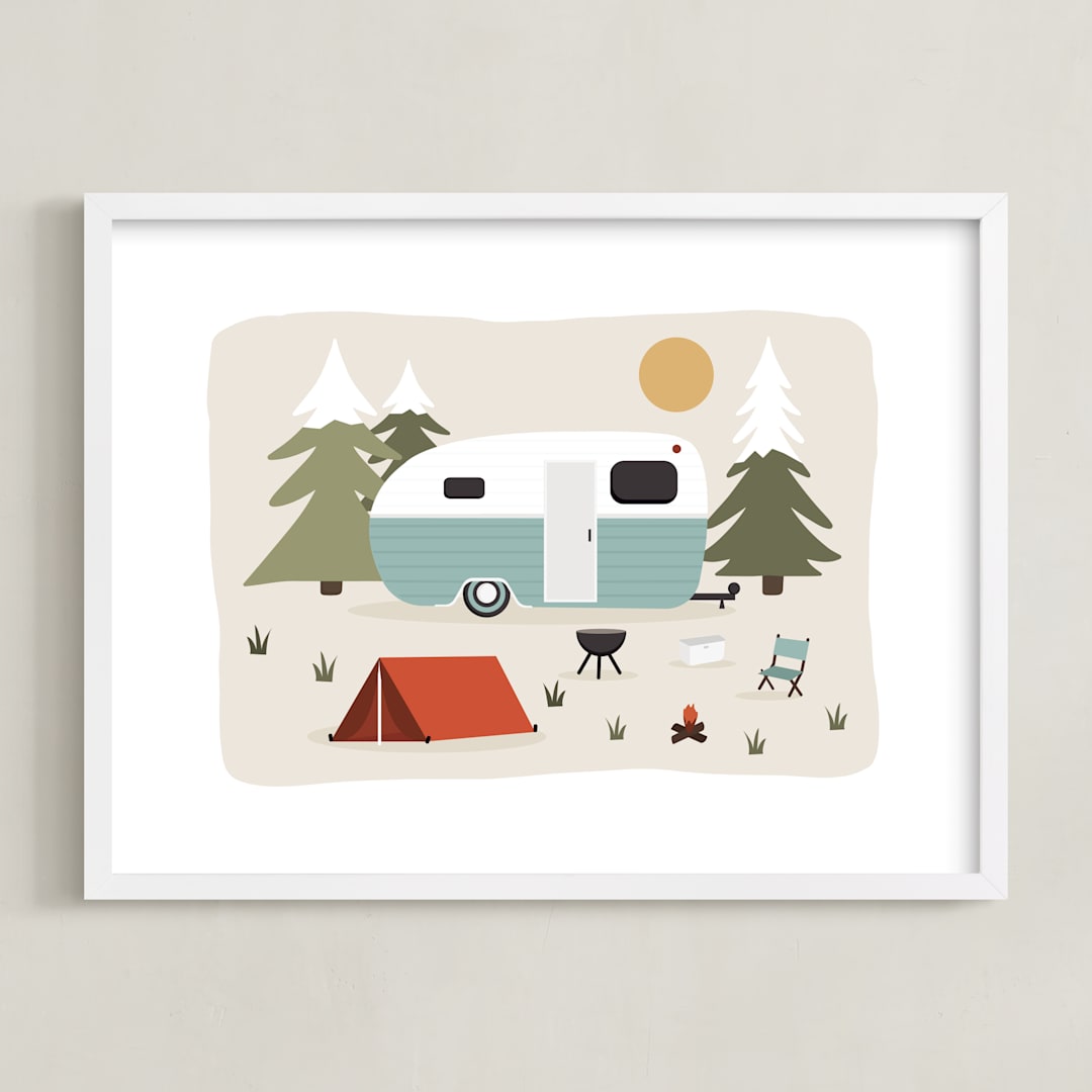 "Happy Camper" - Art Print in Toasted Marshmallow by Christie Garcia - Framed