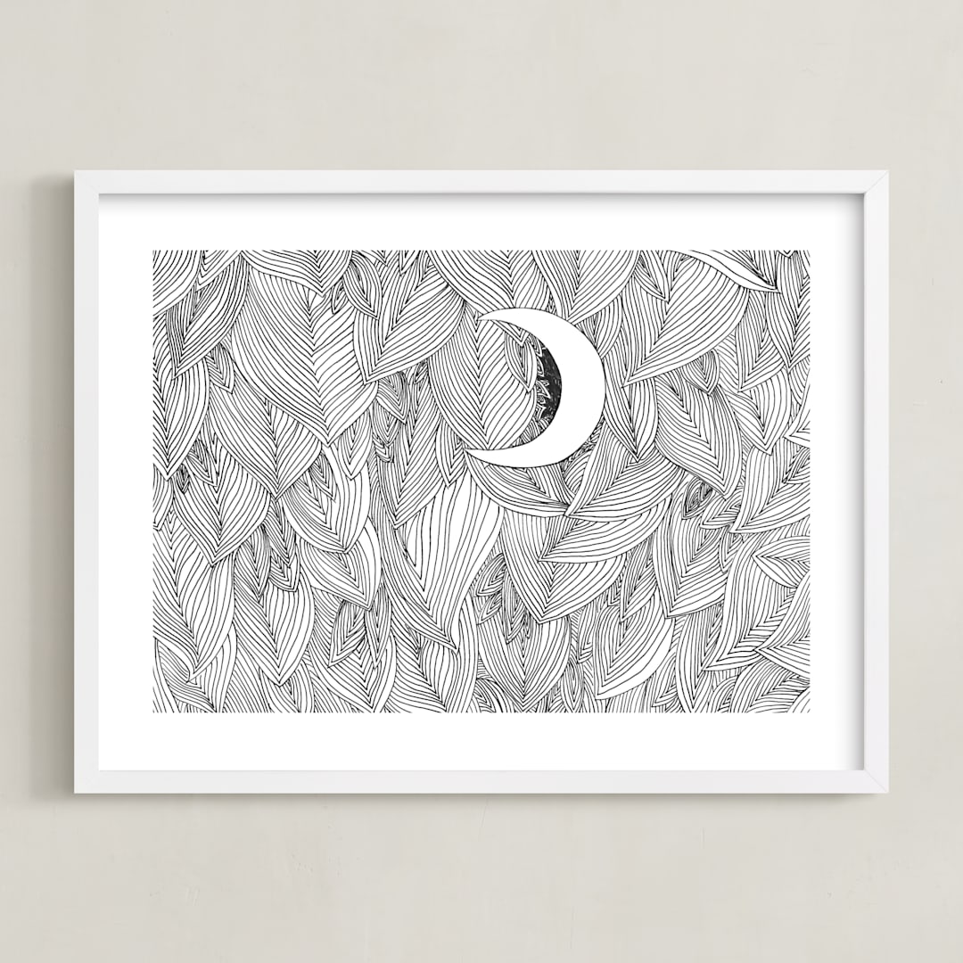 "Peek A Boo" - Art Print in Black & White by Helen H Wu - Framed