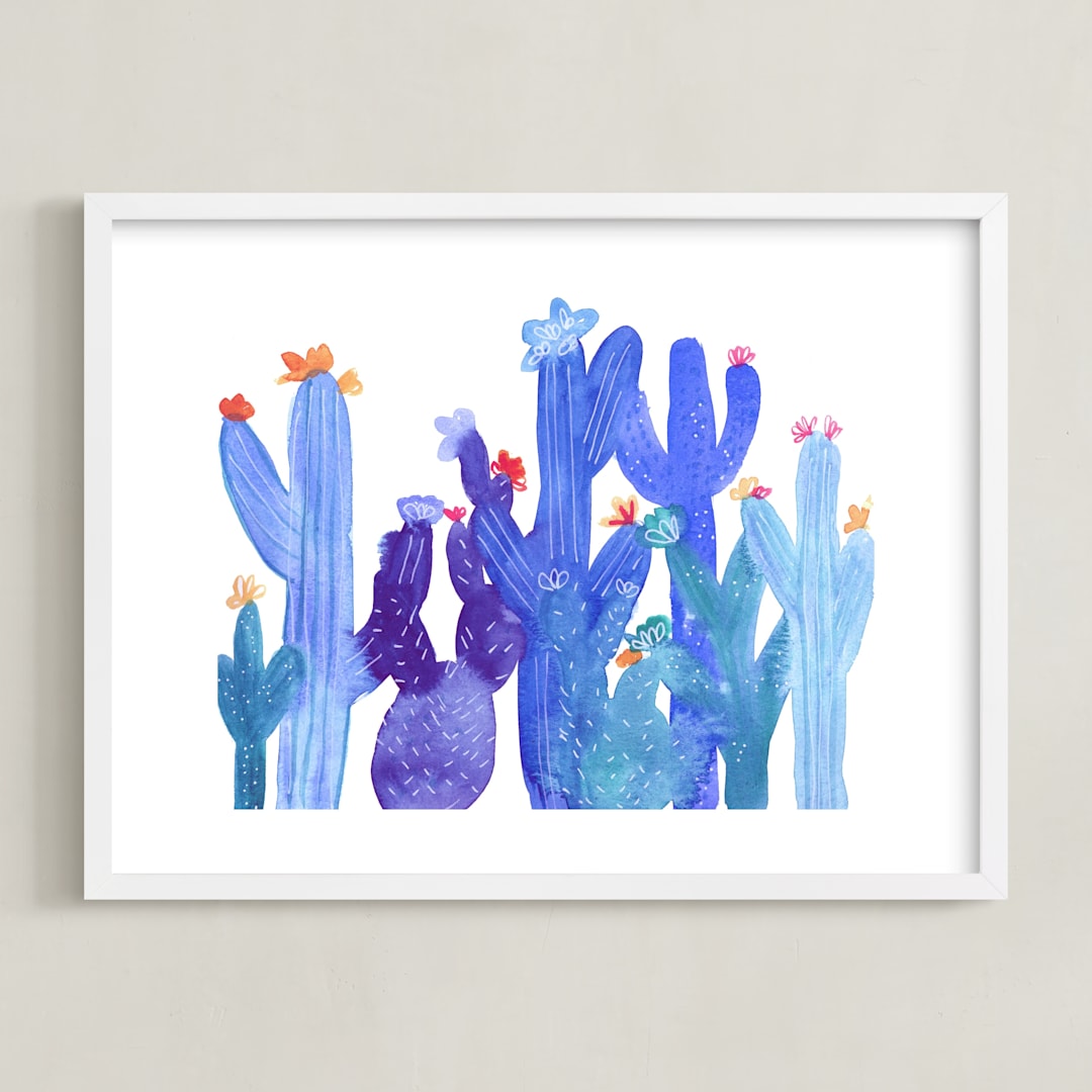 "Blue Desert" - Art Print in Dusky Blue by Jenn Rice - Framed