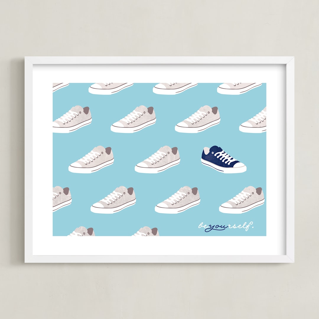 "Yourself" - Art Print in Blue Slate by Gwen Bedat - Framed