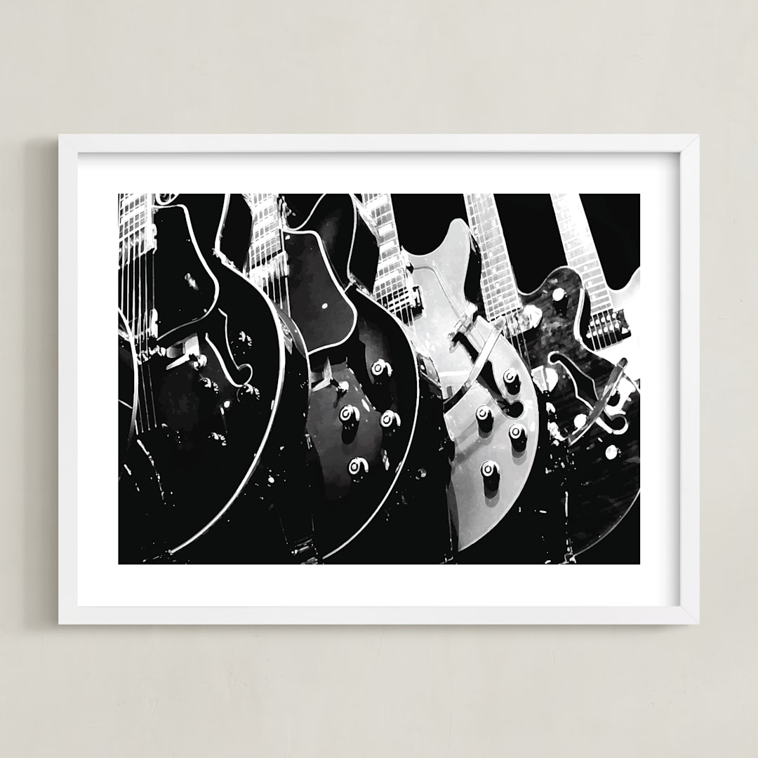 "Guitars, Monochrome" - Art Print in Black by Jason - Framed