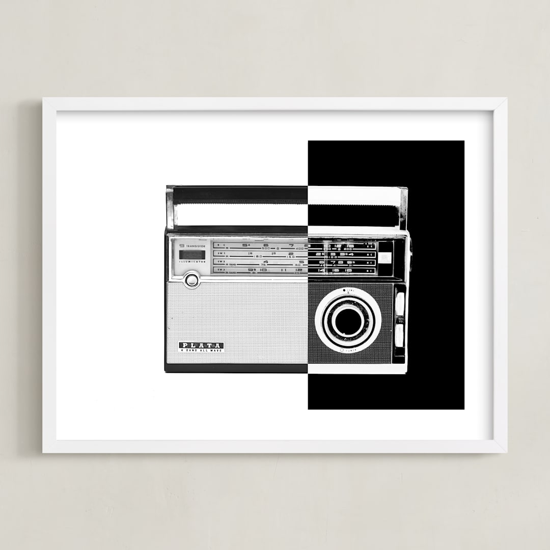 "Two-Tone Transistor Radio" - Art Print in Black & White by Jonathan Brooks - Framed
