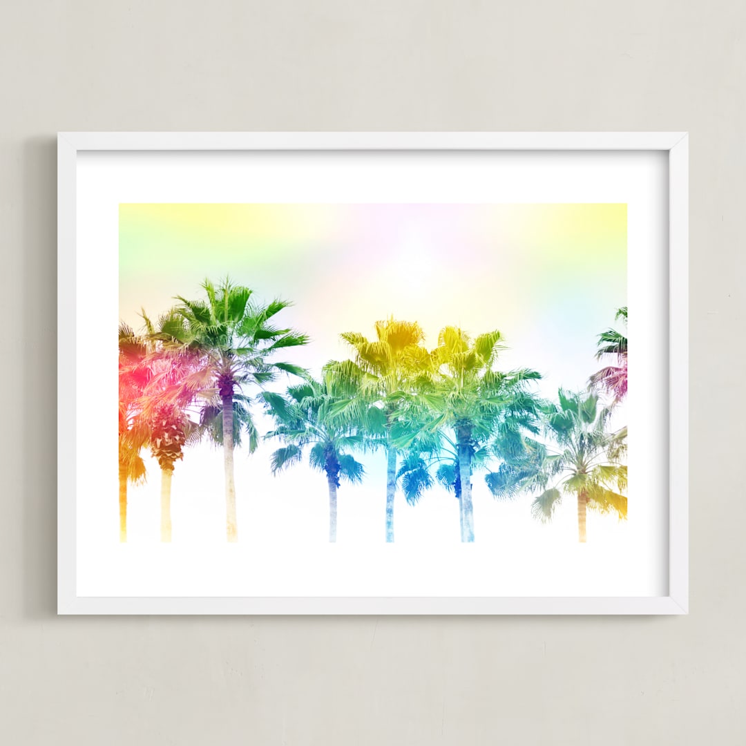 "Rainbow palms" - Art Print in Rainbow by Dawn Smith - Framed