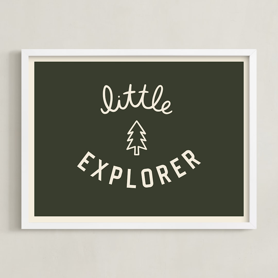 "Little Explorer Flag" - Art Print in Pine Green by Darby McGuire - Framed