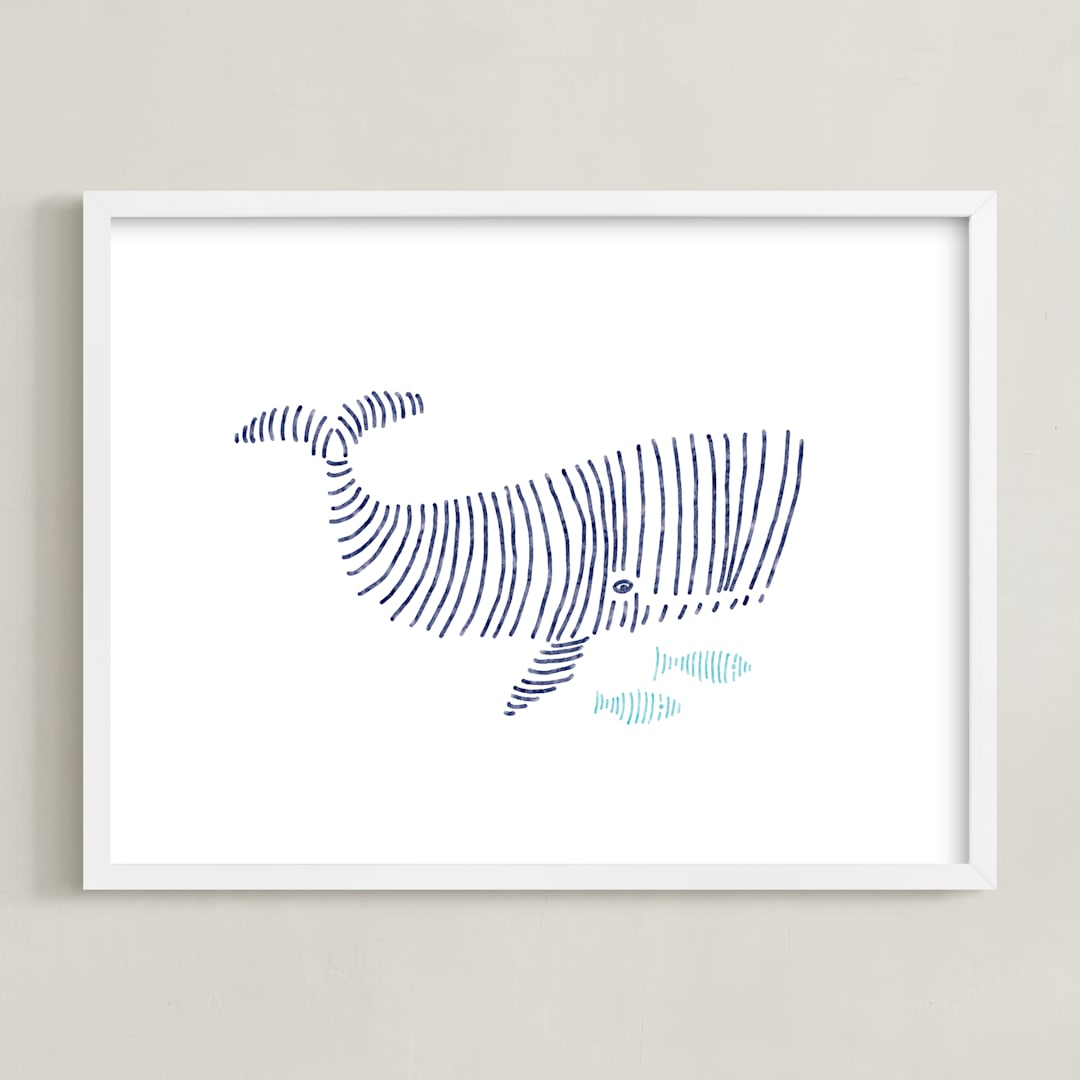 "Lined Animals II" - Art Print in OCEAN BLUE by Jayne Alfieri - Framed