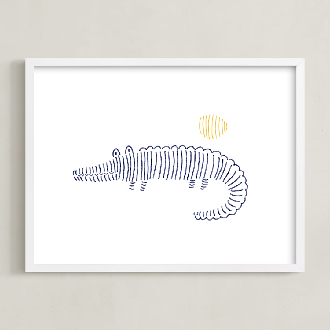"Lined Animals III" - Art Print in OCEAN BLUE by Jayne Alfieri - Framed