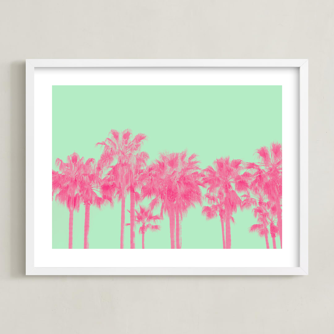 "Palms in Colors" - Art Print in Mint by Enric - Framed