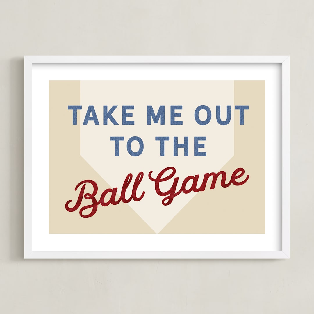 "Little Slugger Series 1" - Art Print in Beige by Pinky Diamond Studio - Framed