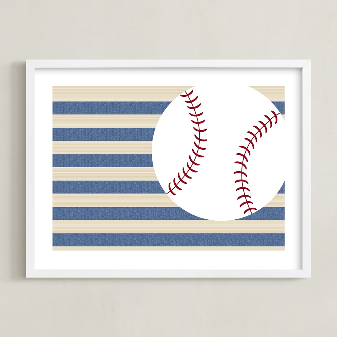 "Little Slugger Series 4" - Art Print in Denim by Pinky Diamond Studio - Framed
