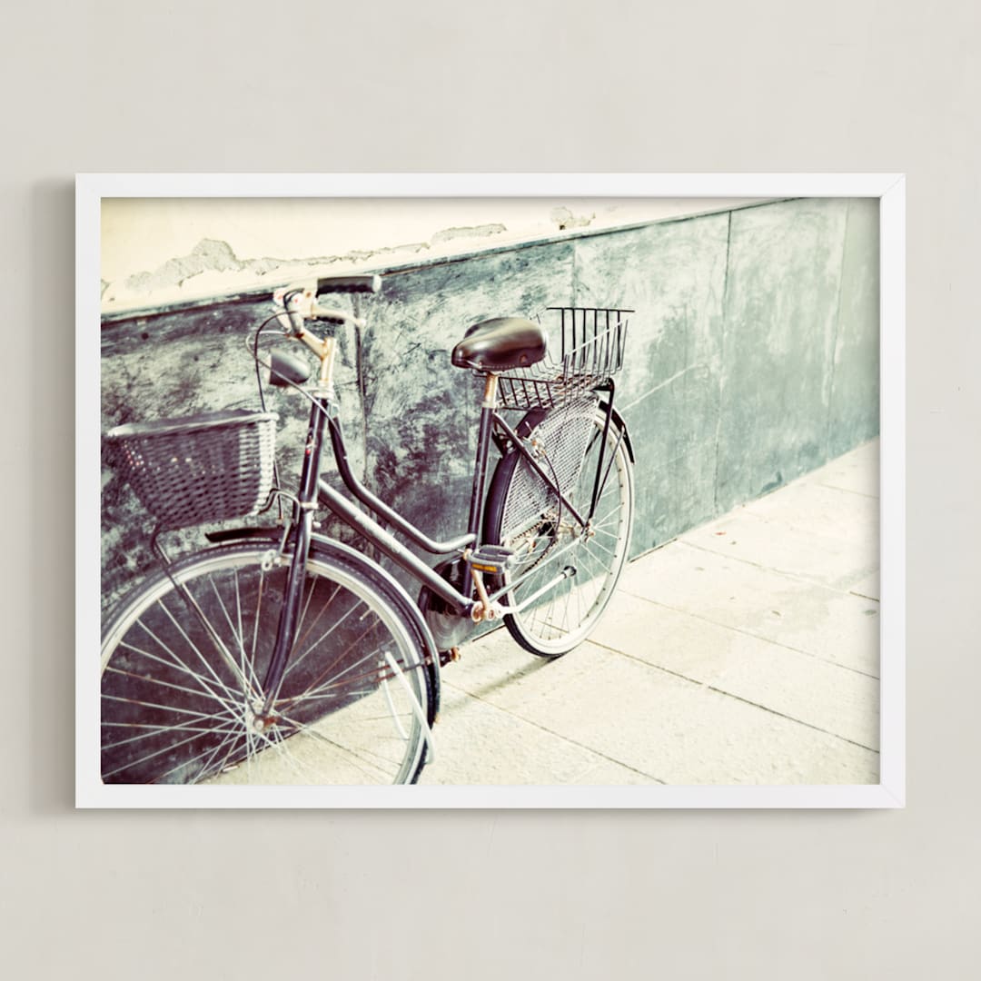"Italian Bicycle" - Art Print in Sage Green by Three Kisses Studio - Framed