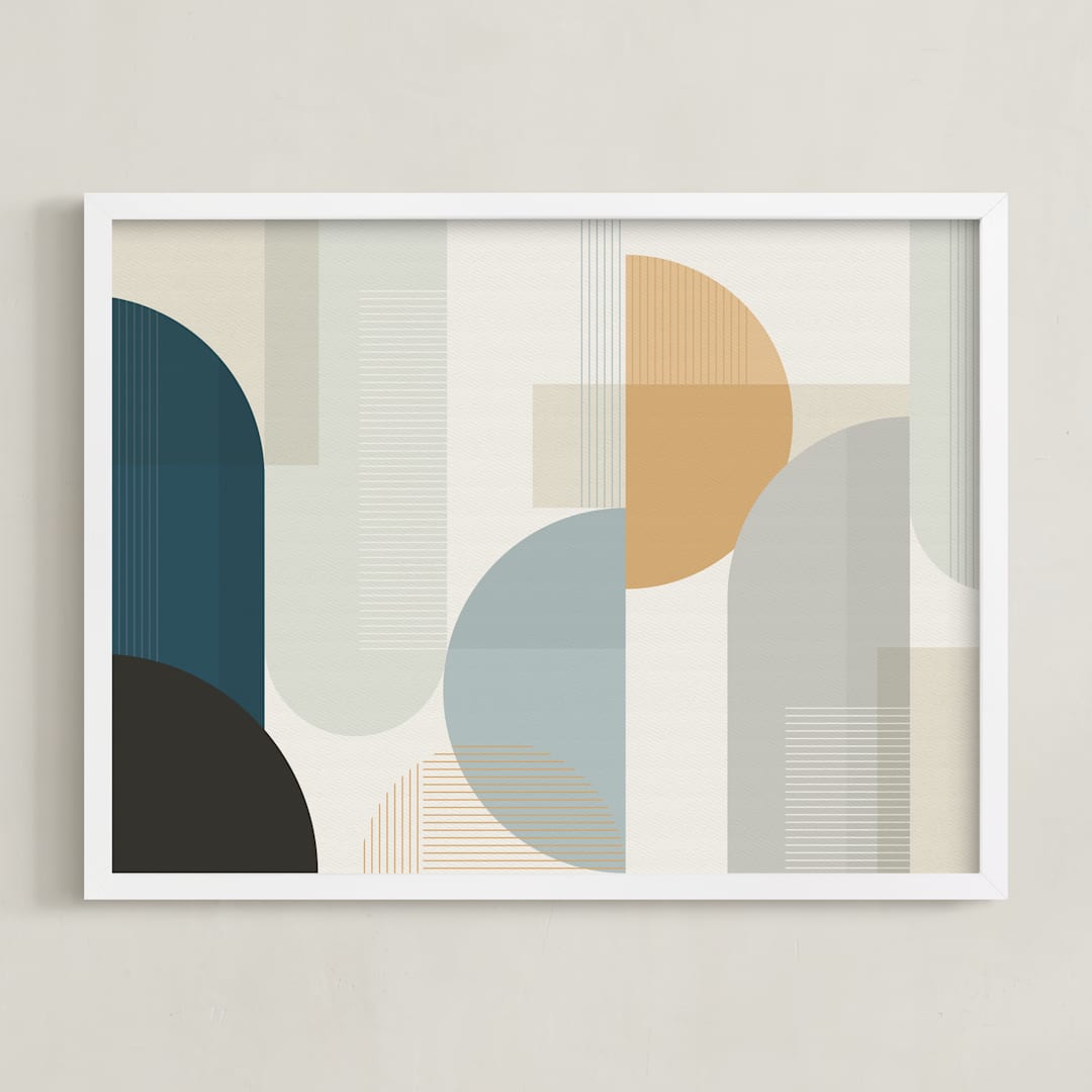 "Shuffle Series Downtown" - Art Print in Moody Blue by Jennifer Morehead - Framed
