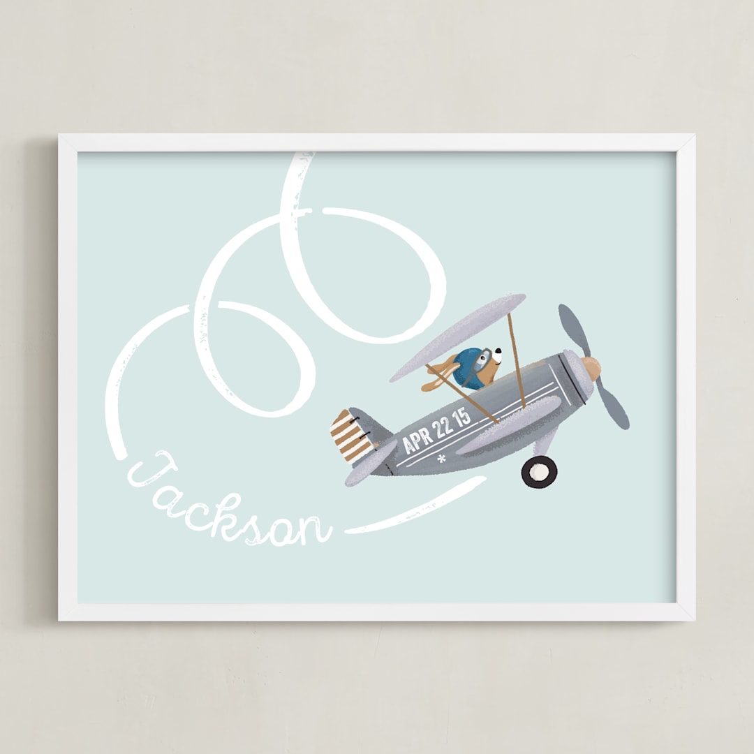 "aerobatics" - Personalized Art Print in Milky Blue by Leia Matt - Framed