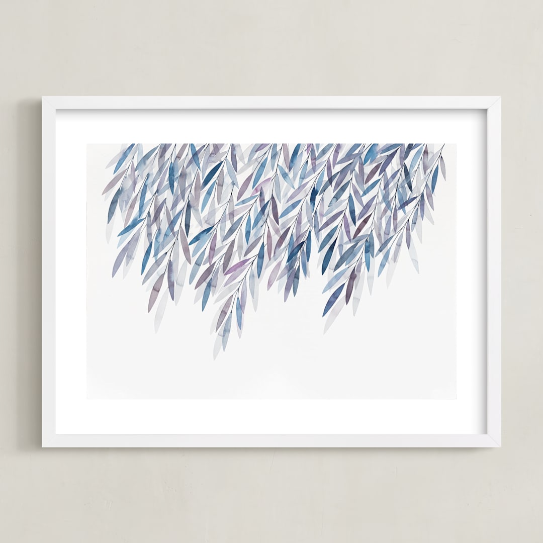 "Dreaming of Leaves" - Art Print in White by Priscilla Lee - Framed