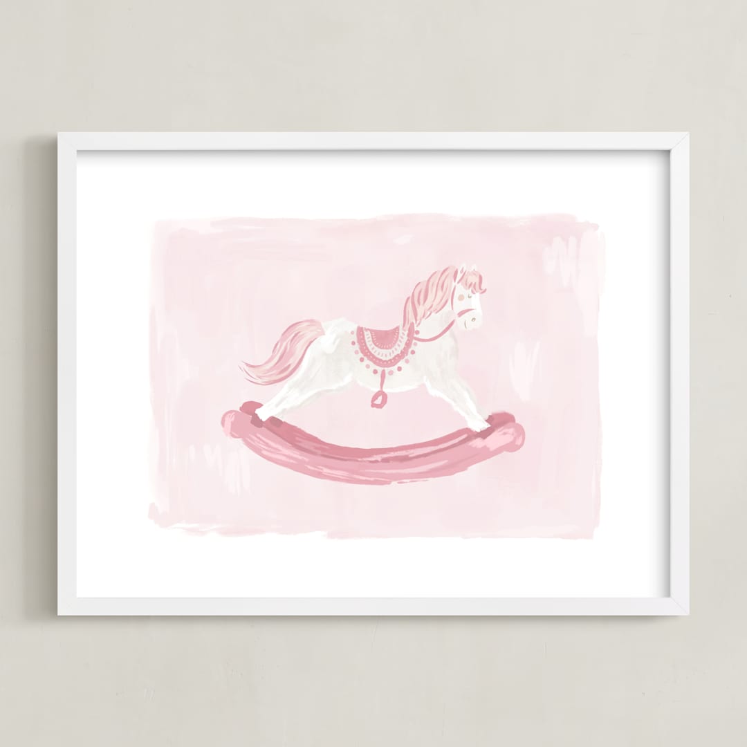 "Rocking Horse" - Art Print in Rose by Laura Bercovich - Framed
