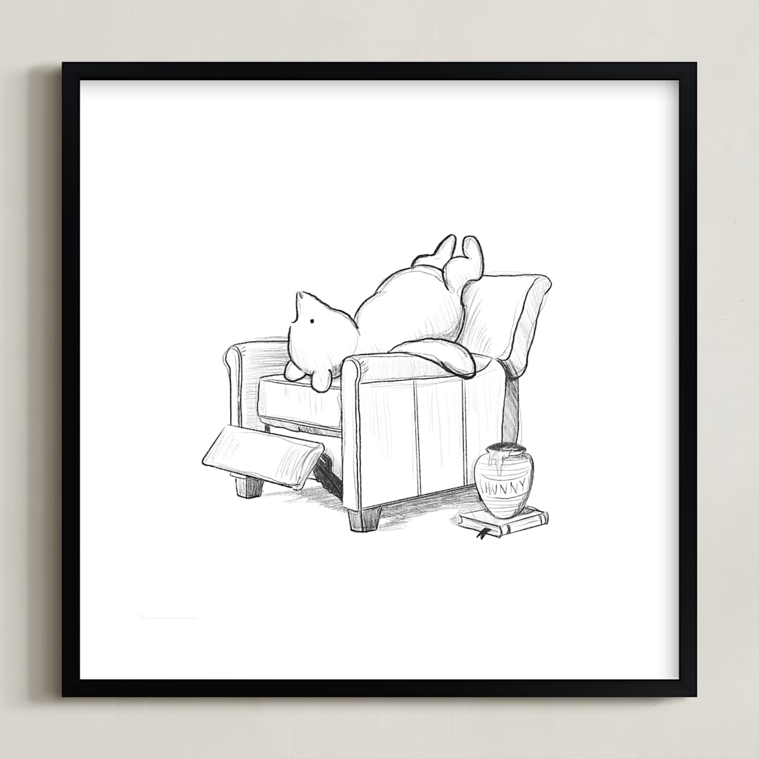 "Pooh Lounging | Winnie The Pooh" - Art Print in White by Stefanie Lane - Framed