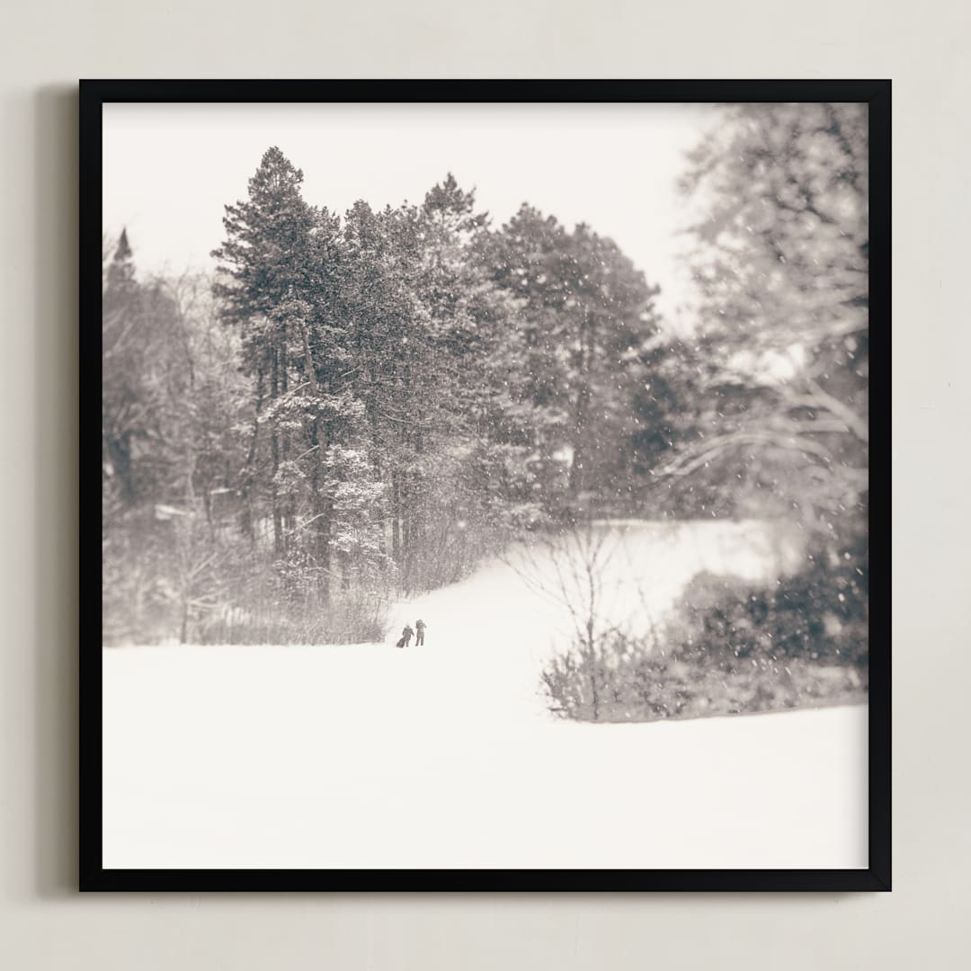 "Play on a Winters Day 2" - Art Print in Warm Gray Taupe by Jacquelyn Sloane Siklos - Framed
