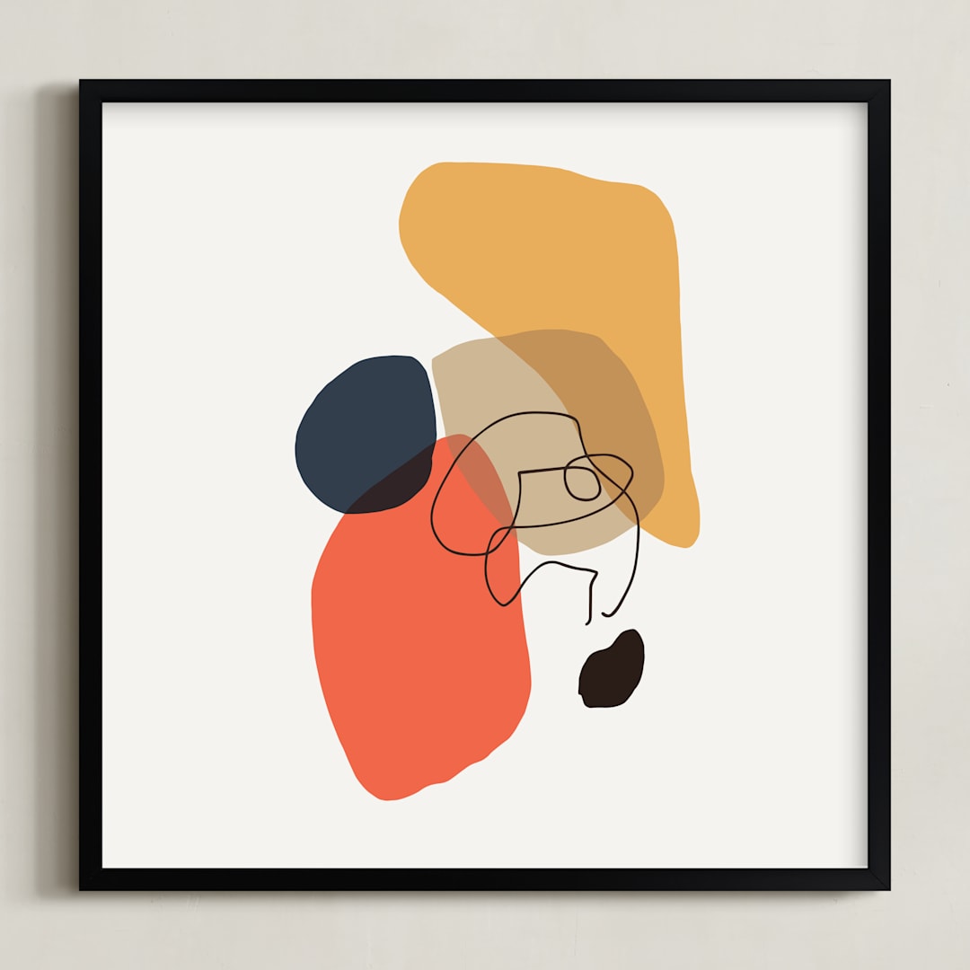 "Between the Lines II" - Art Print in coral by Svitlana Martynjuk - Framed