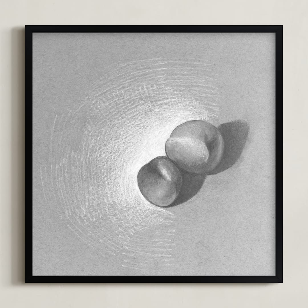 "Two Peaches" - Art Print in Silver by Meghan Lacey - Framed