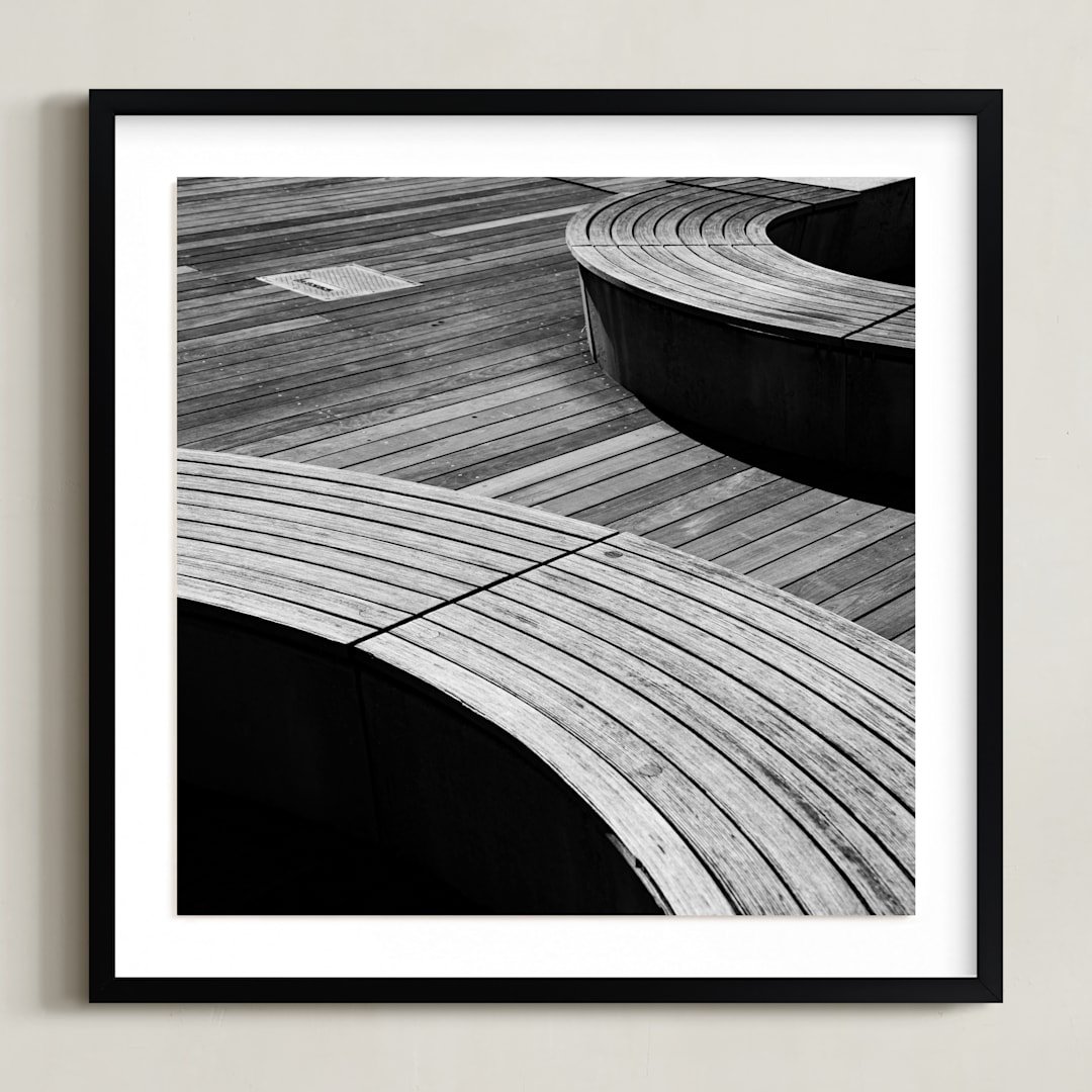 "Curve Bench Geometric II" - Art Print in tonal grey by Van Tsao - Framed