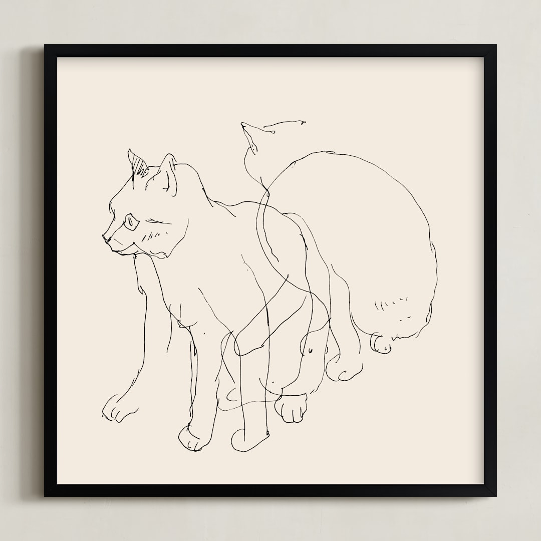 "Sketches after cat II" - Art Print in Black and champagne by Catilustre - Framed