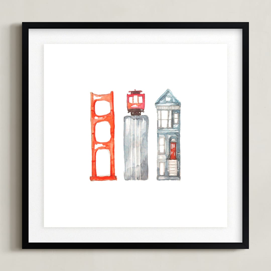 "San Fran Series" - Art Print in Red Orange by Christina Stensberg - Framed
