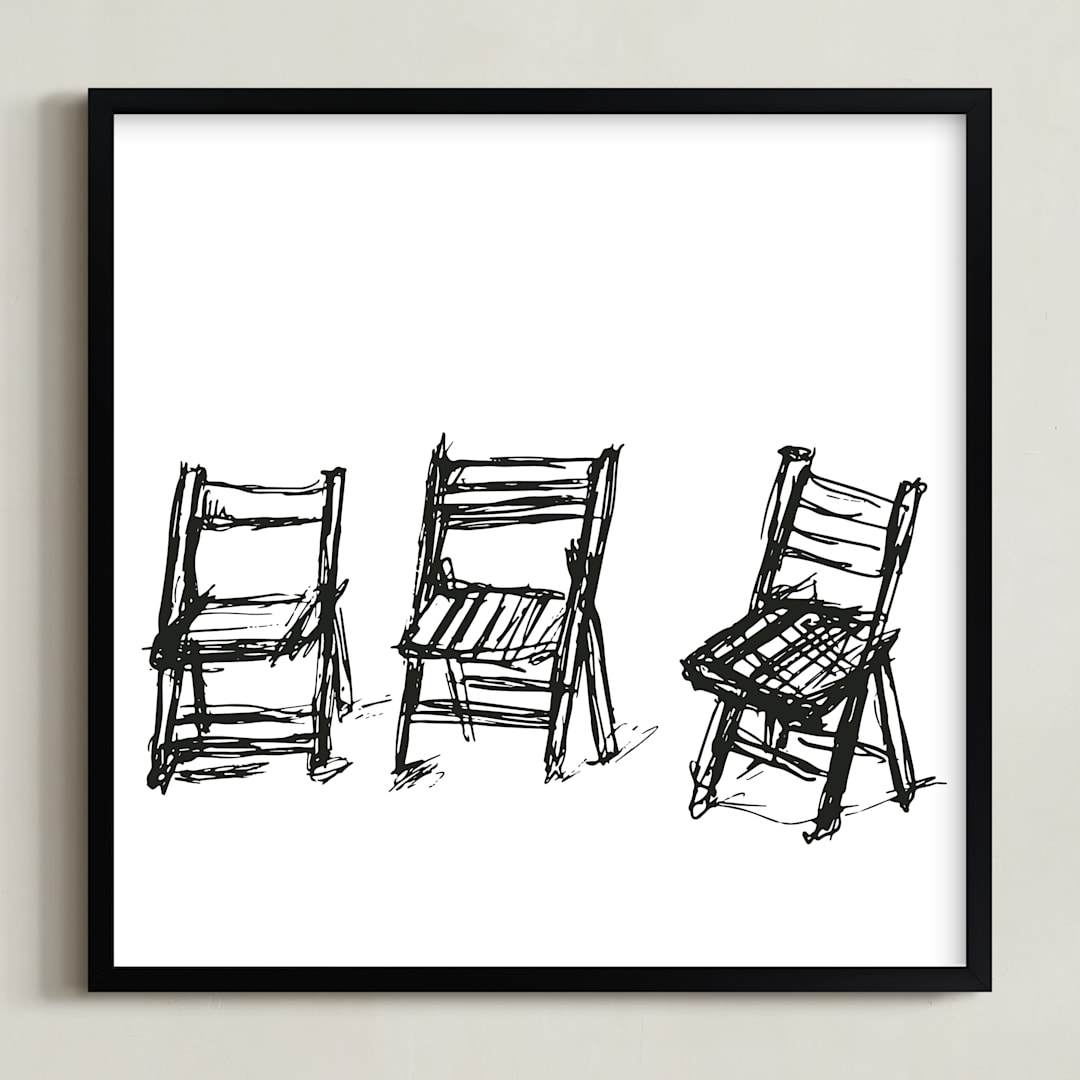"Three Chairs" - Art Print in Black by Michael Hovitch - Framed