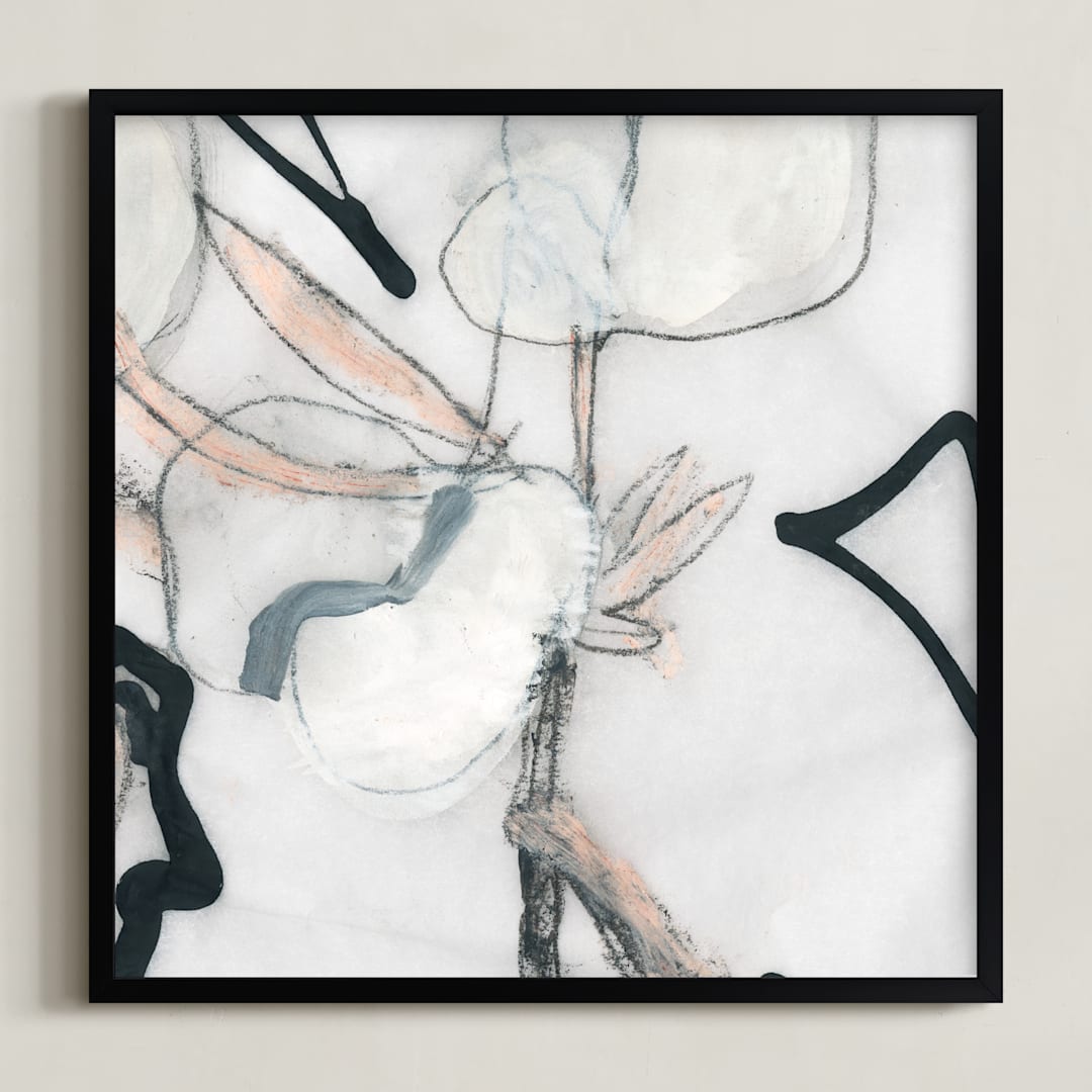 "Southern Cotton Double Bloom Square" - Art Print in Neutrals by Angela Simeone - Framed