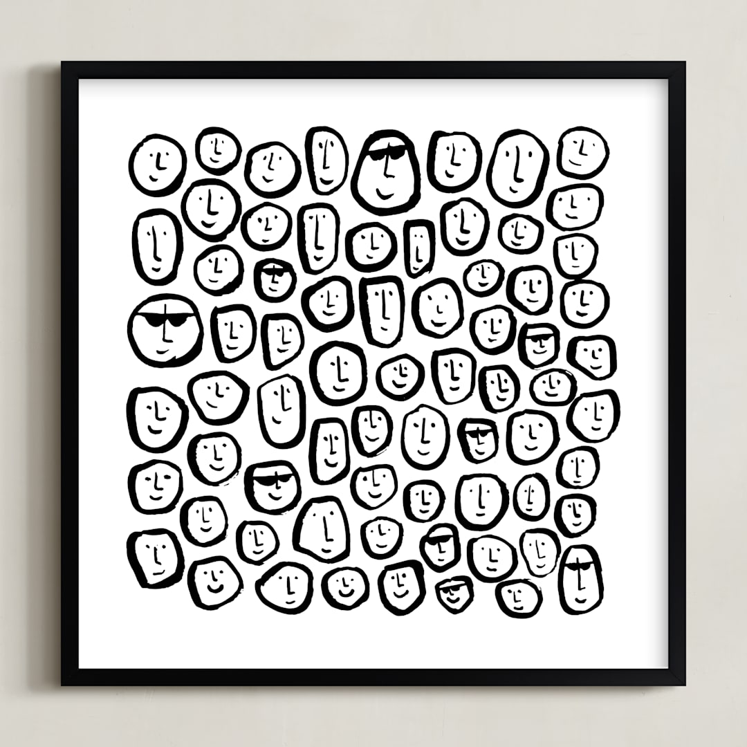 "Happy Faces" - Art Print in Black & White by Kim Colthurst Johnson - Framed