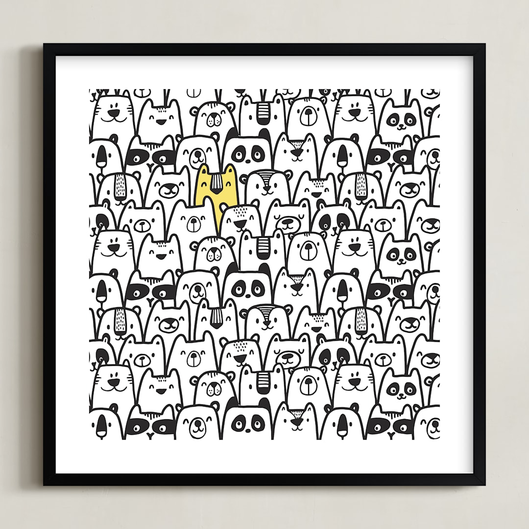 "All the Bears" - Art Print in Yellow & Black by Gila von Meissner - Framed