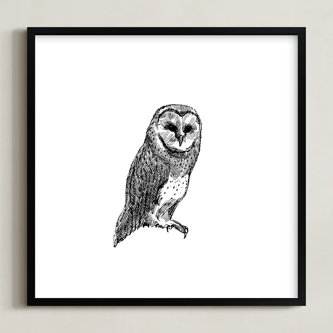 "Chouette" - Art Print in Black by IMG_101 - Framed