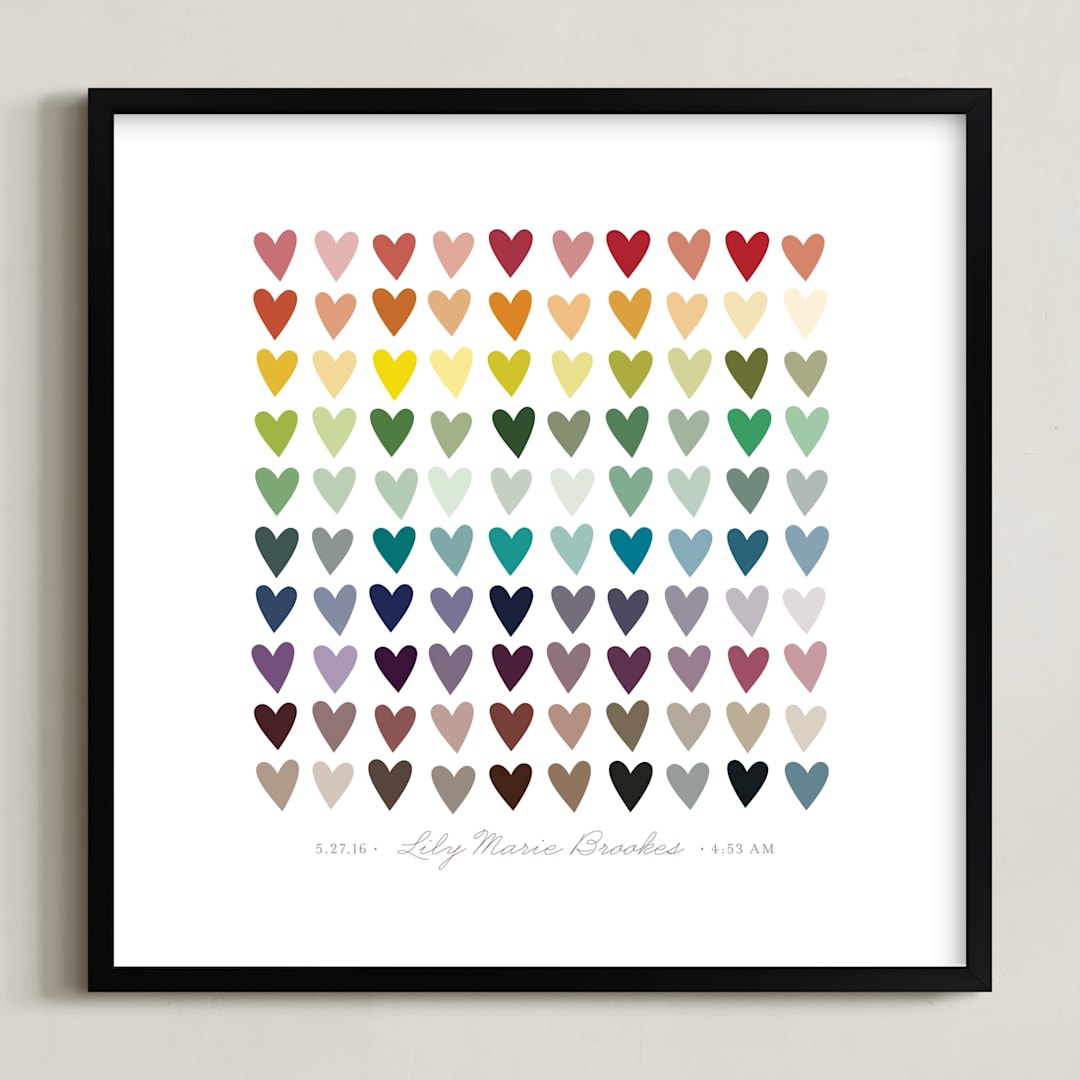 "Paper Hearts" - Personalized Art Print in Rainbow by InkDot - Framed