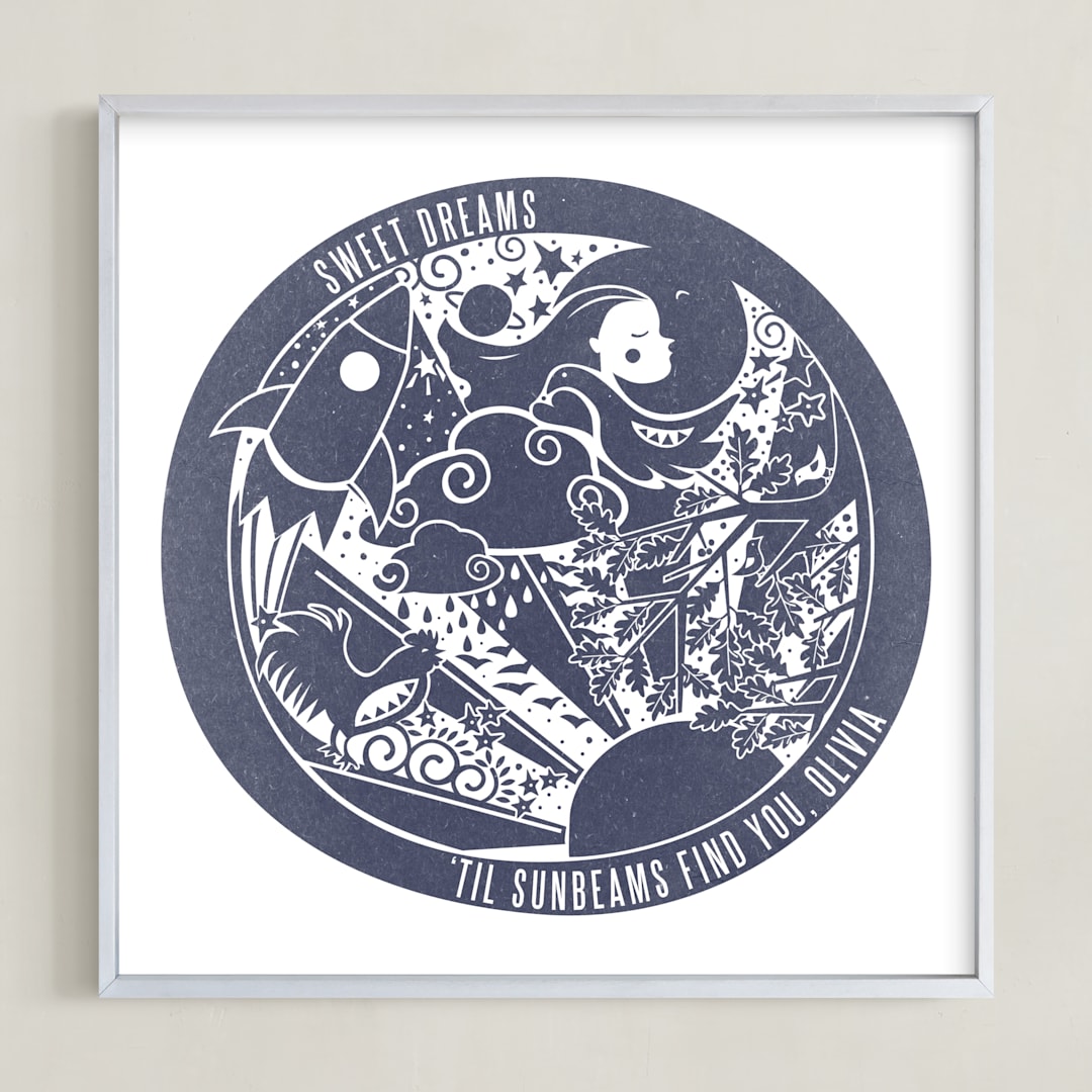 "Sweet Dreams 'til Sunbeams Find You " - Personalized Art Print in Navy by Tanya Lee of Frooted Design - Framed