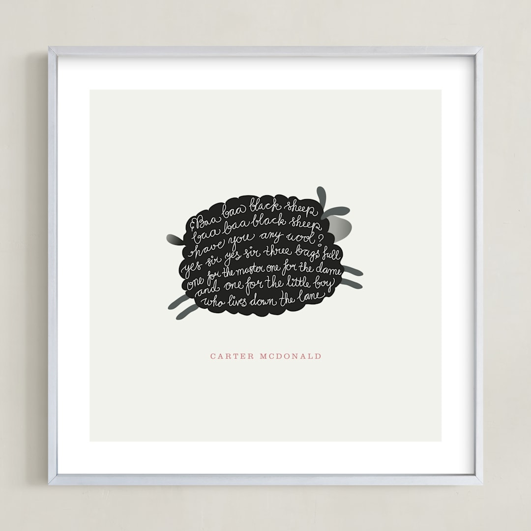 "Jumping Black Sheep" - Personalized Art Print in Cream by chocomocacino - Framed