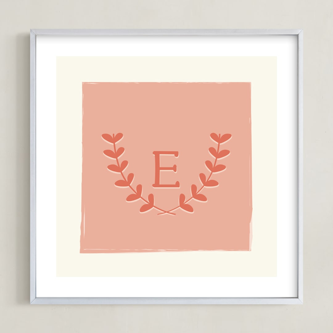 "Laurel" - Personalized Art Print in Coral by Kim Dietrich Elam - Framed